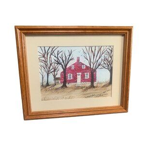Framed Watercolor Painting Manor Brethren Church by Anna Ruth Enders